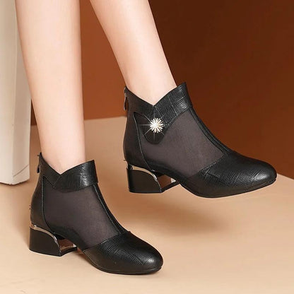 Women's Spring and Summer Thick with Hollow Breathable Mesh Toe Cap Sandals Women's Casual Shoes Work Shoes Sandals Boots Mid-heel Shoes Wedding Shoes
