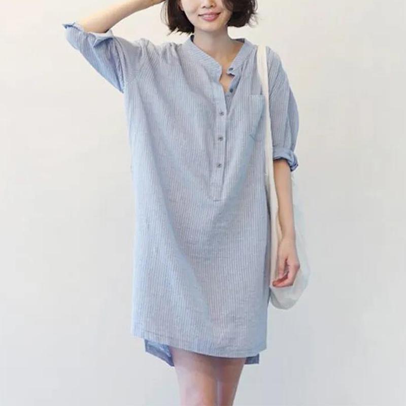 Ethnic Fashion Women's Five-point Sleeve Pure Color Short Dress Summer Casual Shirt Top Without Pockets
