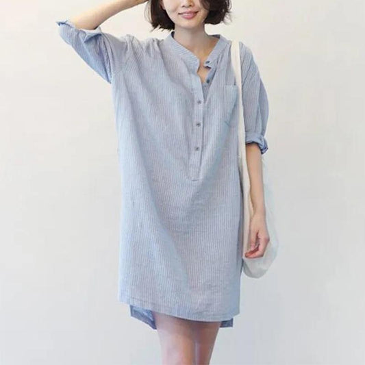 Ethnic Fashion Women's Five-point Sleeve Pure Color Short Dress Summer Casual Shirt Top Without Pockets