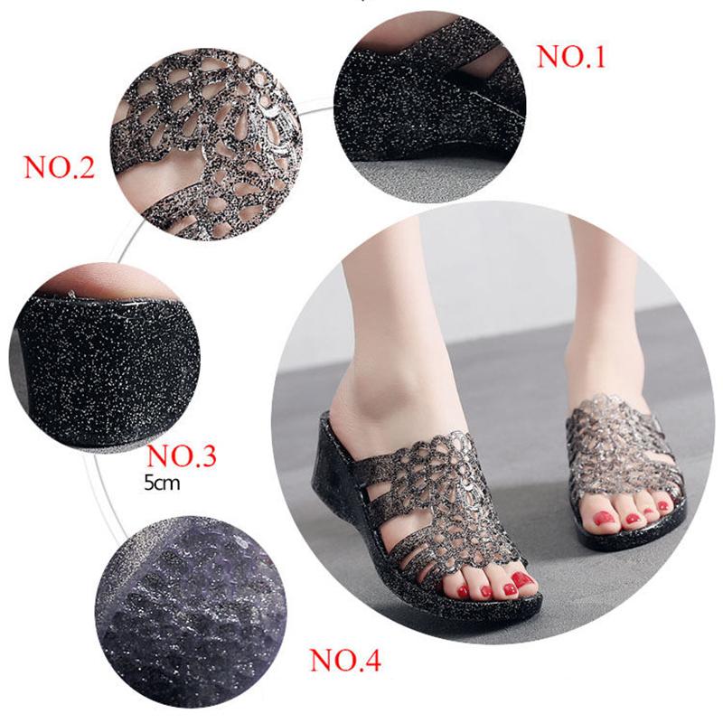 High-heeled Sandals and Slippers Plastic Non-slip Home Bathroom Thick-soled Slippers Ladies Beach Shoes Outer Wear Fish Mouth Sandals
