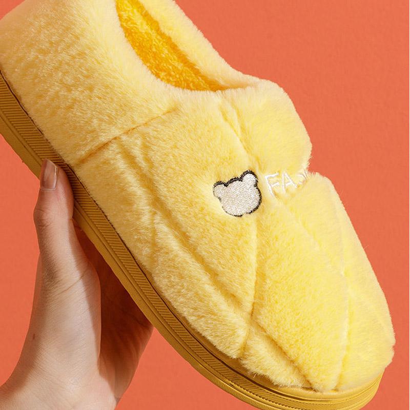 Women Unisex Winter Home Slippers Leather Waterproof Non Slip Slippers Plush Warm Indoor