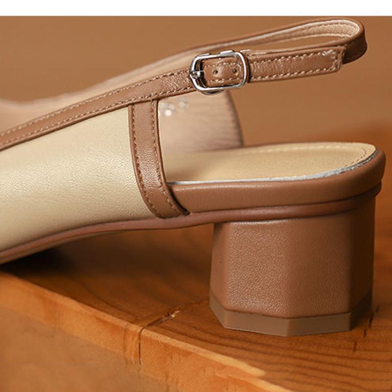 Square Toe Sandals Women's Thick Heel Retro Simple Mid-heel Leather Shoes Women's Square Toe Mid-heel Leather Shoes