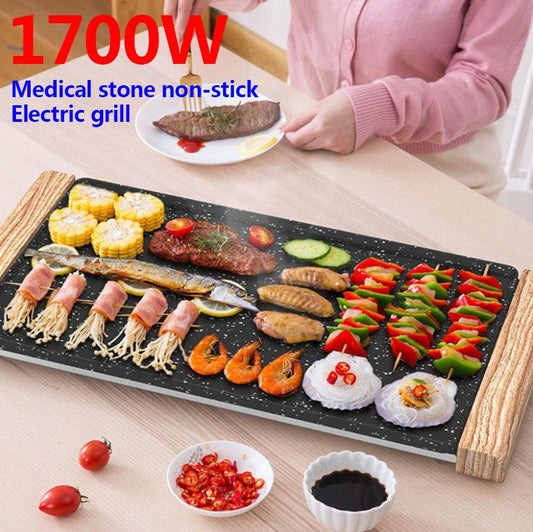 1700W Wooden Handle Medical Stone Oven Electric Grill BBC Machine Bakeware Flat Bottom Frying Pan  Kitchen Supplies