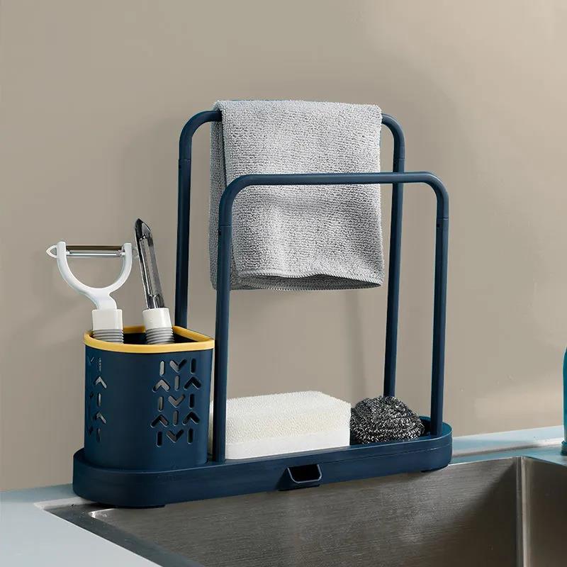 Kitchen Rag Drain Rack Cup Brush Steel Ball Baijie Arrangement Rack Sponge Supplies Hanging Dishcloth Storage Artifact