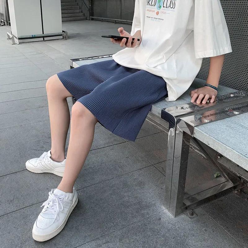 Men's Summer Casual Ice Silk Wide Leg Shorts Men's Thin Versatile Straight Pants Lightweight Breathable Comfortable Loose Five-point Pants