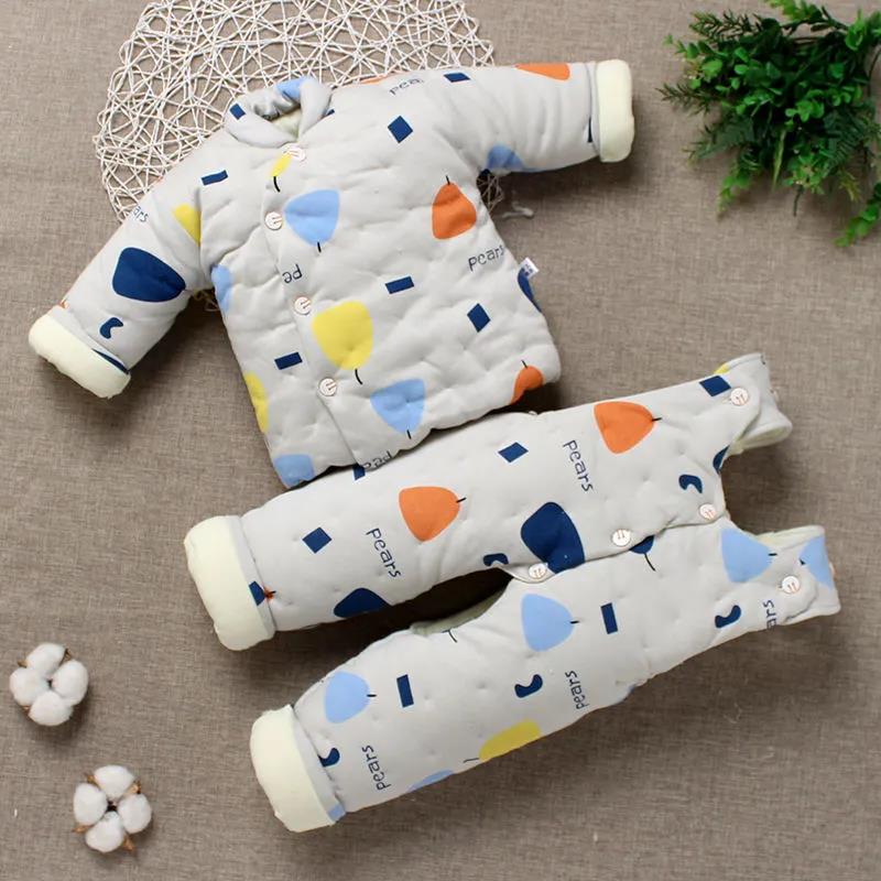 Boys and Girls Baby Handmade Cotton Clothes Set Children's Autumn and Winter Baby Solid Color Printed Pattern Warm Cotton Clothes