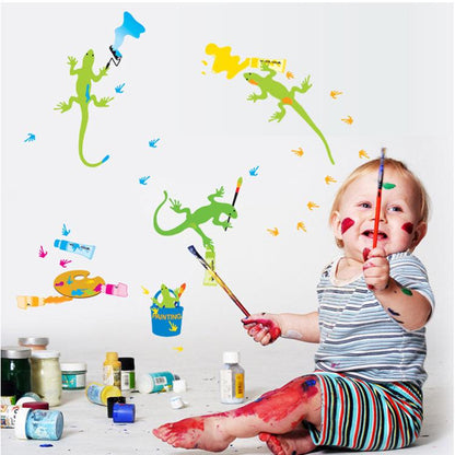 self-adhesive room wall decoration wall sticker hand-painted cartoon green gecko