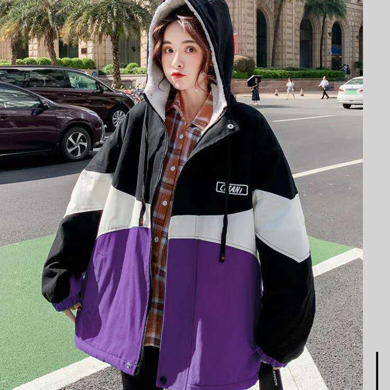 Winter Coat Women's Mid-length Student Korean Version Loose Plus Velvet Thick Coat Cotton Coat Lamb Velvet Jacket Hooded Sweater