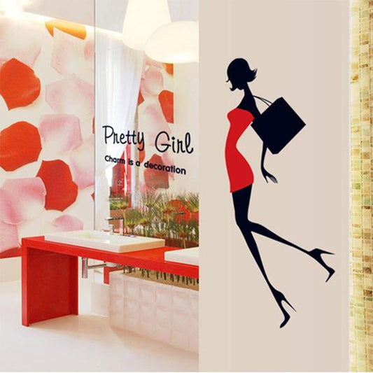 Beauty Mini Skirt High Heels Wall Stickers Shopping Malls Women Shoes Counters Window Glass Stickers