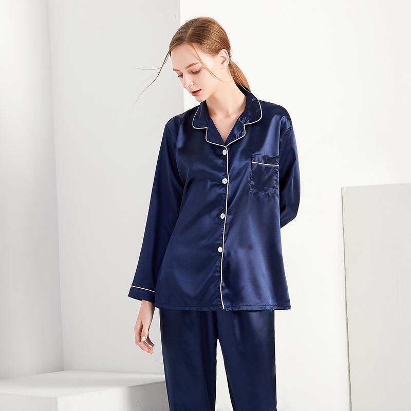 Women Silk Satin Pajamas Set Sleepwear Casual Simple Pajama Couple Pajamas Suit Female Sleep Two Piece Set Men Loungewear Plus Size Nightwear