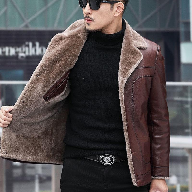 Leather Men's Jacket Plus Velvet Thickening Young and Middle-aged Fur Coat Winter Leather Jacket Large Size
