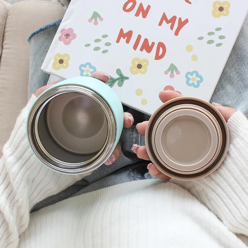 Cute Thermos Cup Girls Super Cute Frosted Large Diameter Stainless Steel Water Cup Student Simple and Chunky Korean Version of The Big Belly Cup