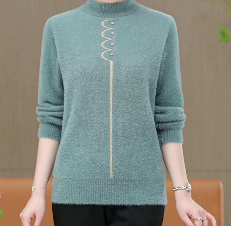 Winter Women's Mink Fleece Half Turtleneck Sweater Solid Color Short Sweater Loose Large Size Outer Sweater