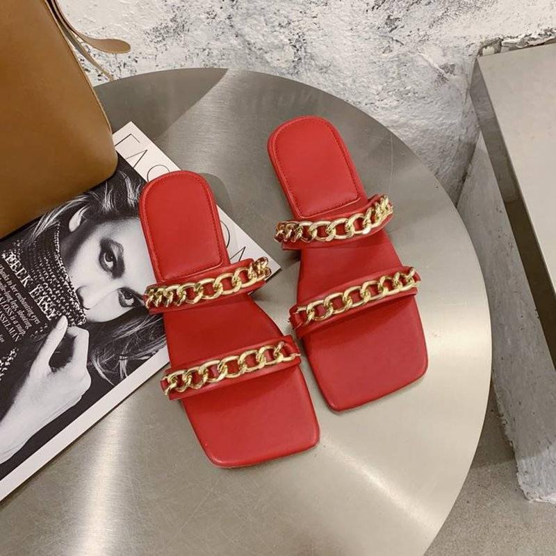 Slippers Women Summer Fashion Flat-bottomed Square-toed Sandals Korean Version All-match Student Non-slip