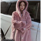 Autumn and Winter Imitation Mink Cardigan Hooded Loose Mid-length Lazy Sweater Plus Size Jacket Women