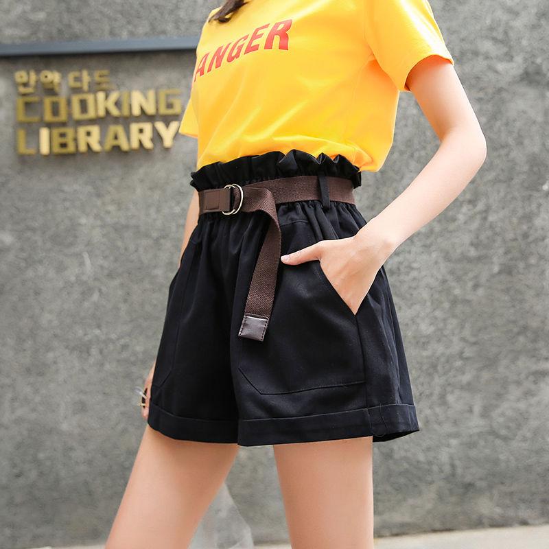 WTEMPO Women Ruffled Waist Suit Trousers Shorts Spring and Summer Casual Loose A-line Wide-leg Pants
