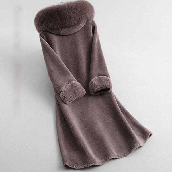 100% Cashmere Overcoat Women's Long Fur Coat Hooded Plus Size Wool Trench Coat with Fox Fur Collar