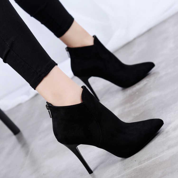 Winter Pattern Fashion Cusp Fine Heel Martin Short Boots Warm High-heeled Banquet Women Boots 9CM
