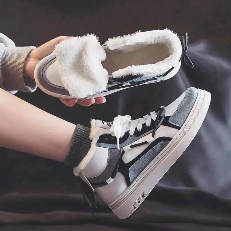 Winter High-top Plus Velvet Keep Warm and Comfortable White Shoes for Women All-match Sports and Leisure Cotton Shoes Sneakers