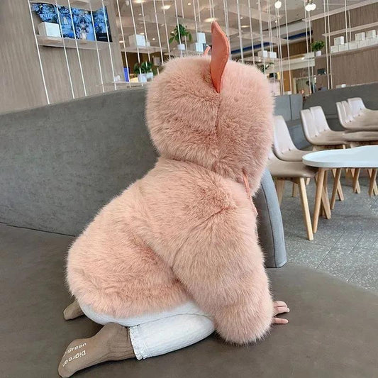 Girls Winter Thickening Plus Fluffy Sweaters Girls Middle and Small Children's Fur Cotton Clothes To Keep Warm Pure Color Rabbit Fur
