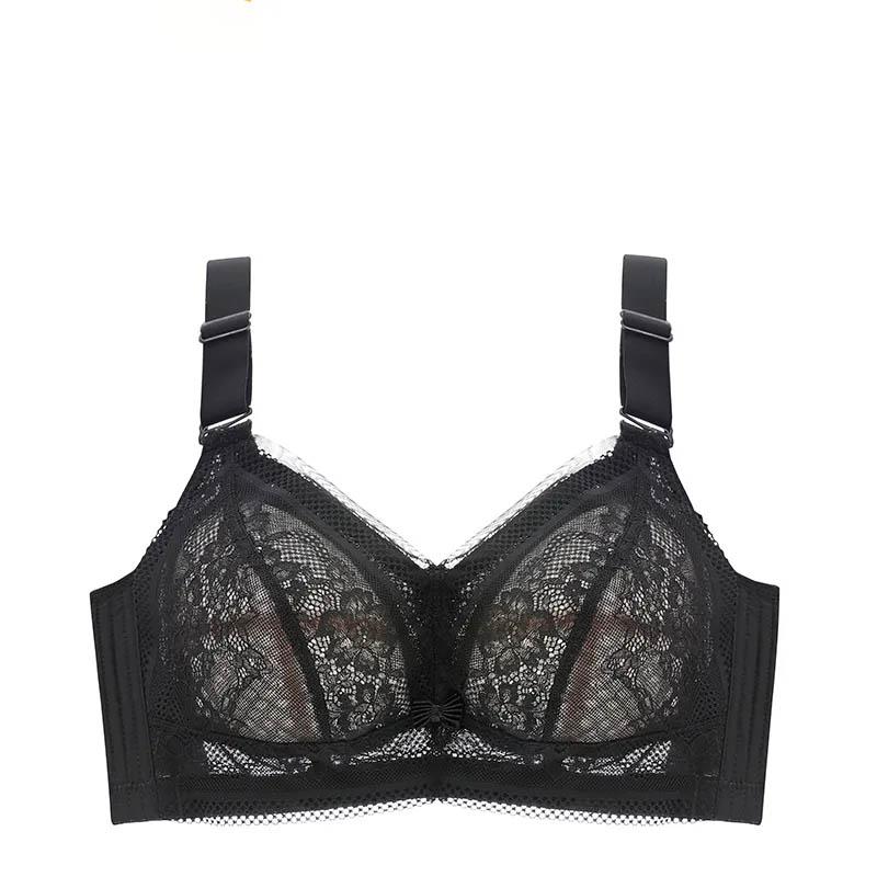 Ladies Ultra-thin Large Size No Steel Ring Anti-Smudge Anti-Sagging Full Cup Bra Gather Thin Sexy Lace Adjustable Lightweight Bra