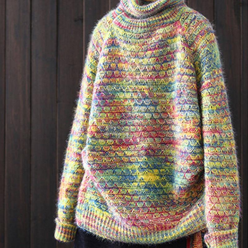 Pofulove Women's Winter Coat Women's Thick Fashion Base Sweater Colorful Turtleneck Sweater