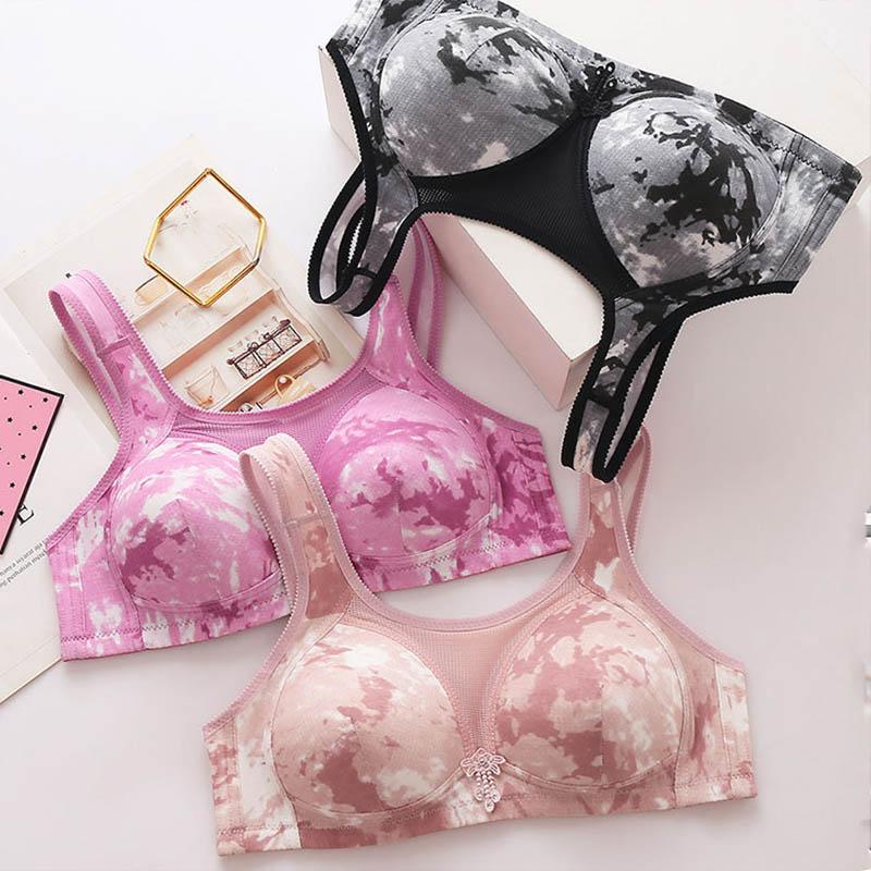 Women Sexy Wireless Underwear Gathered Anti-glare Side Thinning Mold Cup Three Rows Four Button Women's Bra Gloosy Breathable Plus Size Simple Bra