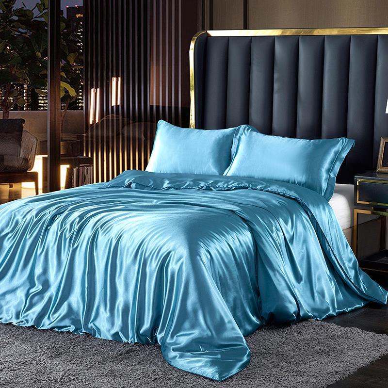 Ice Silk Four-piece Double-sided Mulberry Sleeper Sleeve Sheet Is Sleeved In Bedding Simple Solid Color