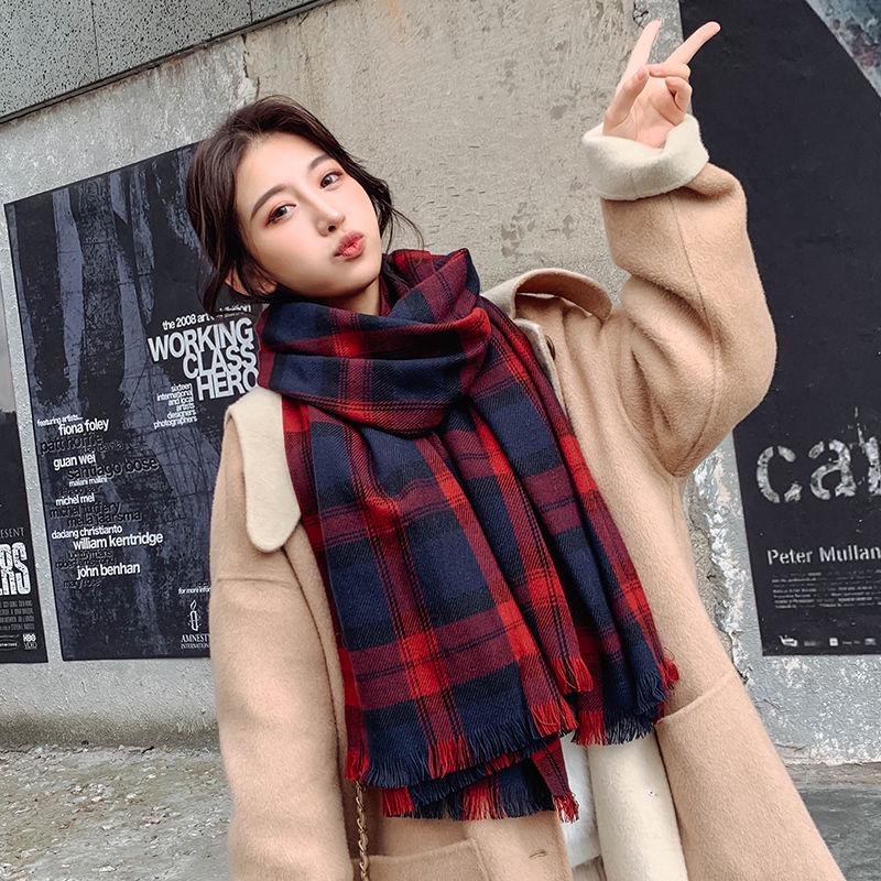 Plaid Lady Scarf Warm Couple Temperament Long Fresh Simple Scarf High Quality Knit Shawl