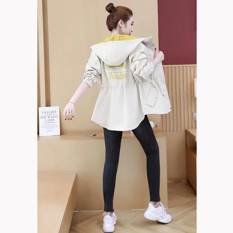 Spring Hooded Windbreaker Coat Women's Mid-length Waist Tightening Korean Style All-match Loose Thin Coat Jacket