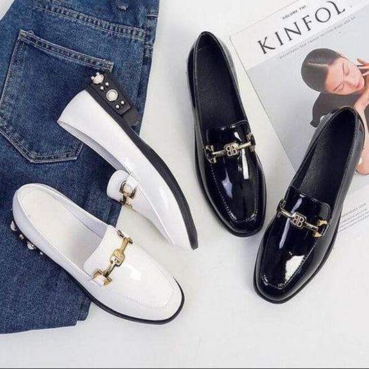 Glossy Cute Working Leather Shoes Women's British All-match Thick-heeled Mid-heel Single-shoes Women's Mid-heel Leather Shoes