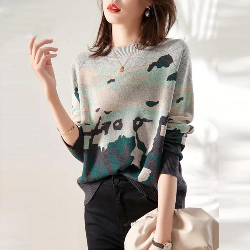 Sweater Women's Contrast Knitwear Pullover Lady Style Korean Loose Top Trending Sweater Autumn and Winter Fluffy Top