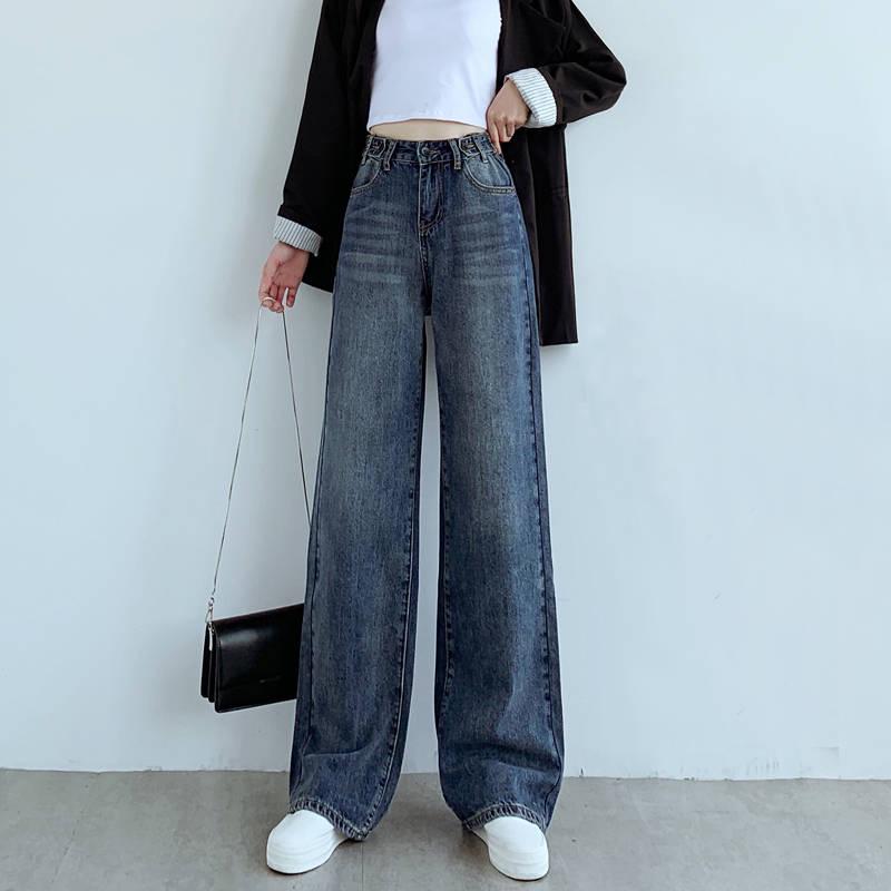 Plus Size Trousers Women High Waist Long Harem Pant Casual Loose Pleated Denim Wide Leg Pants