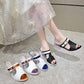 Sandals  Women Summer Korean Style Small Thick Heel High Heels Mid-heel Buckle  All-match Open-toed Women's Shoes