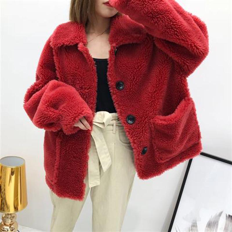 Ladies Winter Faux Fur Leather Coat Warm Fluffy  Thicken Overcoat Fake Grass Jacket Slim Fit