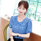 Summer Loose Solid Color Short-sleeved Doll Collar Chiffon Shirt Top Women