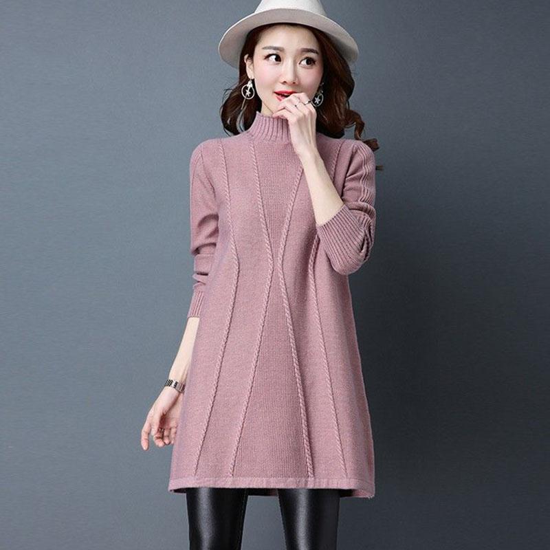 Autumn and Winter Half Turtleneck Sweater Mid-length Large Size Solid Color Base Shirt Fashion Knitted Women Sweater Skirt