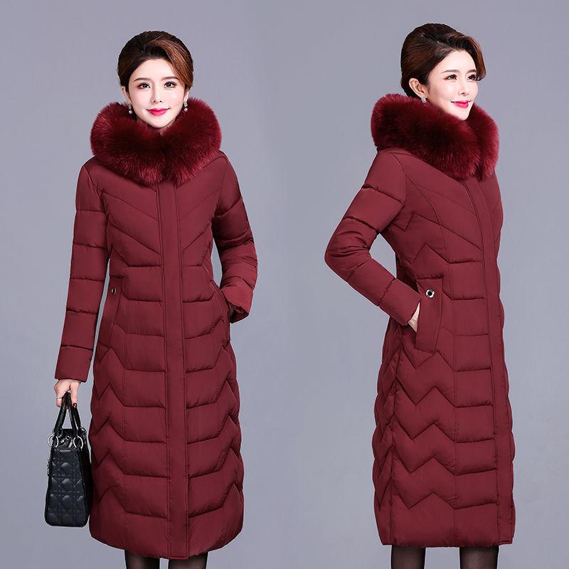 Long Over-the-knee Thick Cotton-padded Jacket Middle-aged and Elderly Winter Jacket Cotton-padded Jacket Plus Size Cotton-padded Jacket for Ladies
