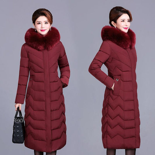 Long Over-the-knee Thick Cotton-padded Jacket Middle-aged and Elderly Winter Jacket Cotton-padded Jacket Plus Size Cotton-padded Jacket for Ladies