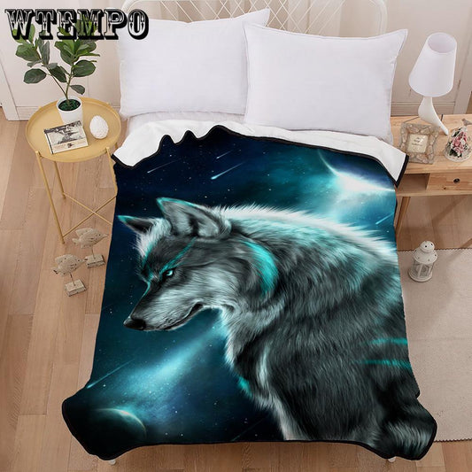3D Moon Wolf Wall Tapestry Blankets Washable Cotton Cool In Summer Air Conditioner Quilt