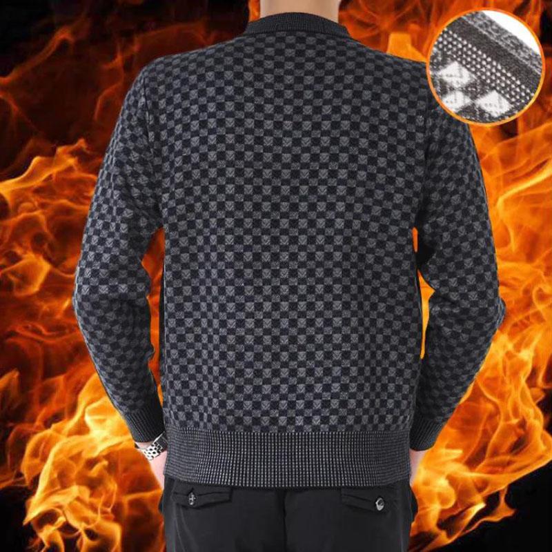 Men's Winter Warm Thick Sweater Round Neck Pullover Plaid Sweater