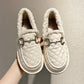 Women's Plush Cotton Shoes for Winter Wear Flat-bottomed Non-slip Plus Velvet Thick One-step Lazy Beanie Shoes Ladies Warm Moccasin Shoes