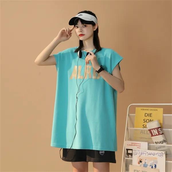 Sports Vest Female Summer Wear All-match Thin American Basketball T-shirt Japanese Broadband Cut-sleeve Top Casual Fitness Jogging Sleeveless T-shirt