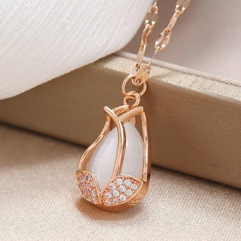 Tulip Flower Pendant Necklace Flash Diamond Exquisite Pendant Advanced Gold-plated Personality Clavicle Chain Give A Friend Gift Jewelry