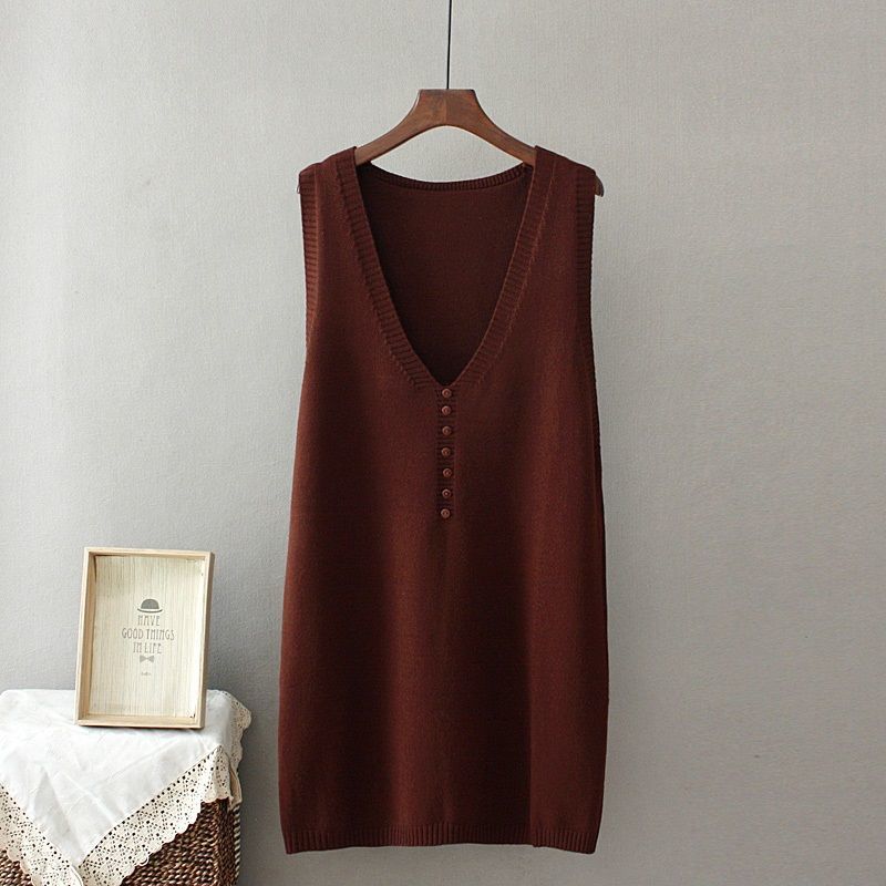 Woman Sweaters Knitted Long Vest Women's Slim V-neck Knit Mid-Length Sleeveless Spring Autumn Women Pullover