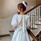 Spring and Summer Dress Korean Version of French Square Neck Bow Loose Temperament Puff Sleeve A-line Skirt