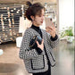 Round Neck Houndstooth Short Coat Women's Spring and Autumn High-end Foreign Style All-match Long-sleeved Top
