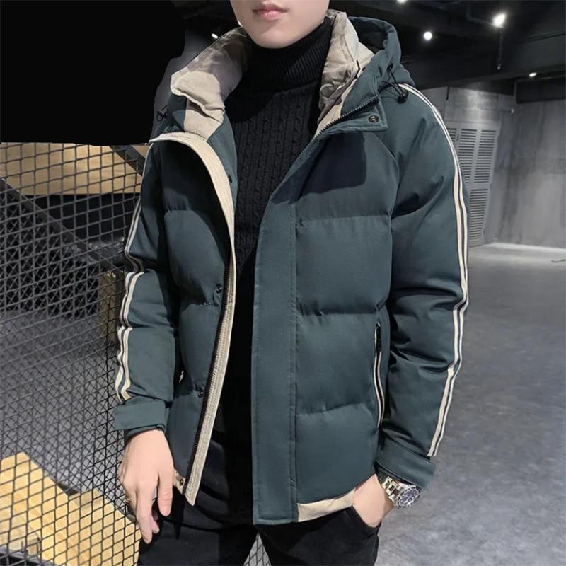 Men's Short Padded Hooded Jacket Padded Warm Padded Jacket Tooling Trend