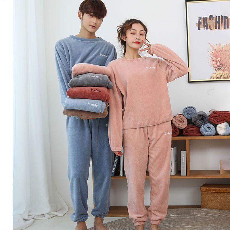 Women's Winter Thickening Plus Velvet Warm Coral Velvet Pajamas Loose Home Couple Suit