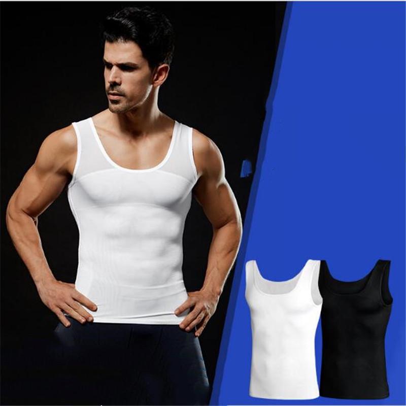 Men Tank Vest Casual High Elastic Breathable Top Simple T-shirt Vest Body Slimming Tummy Shaper